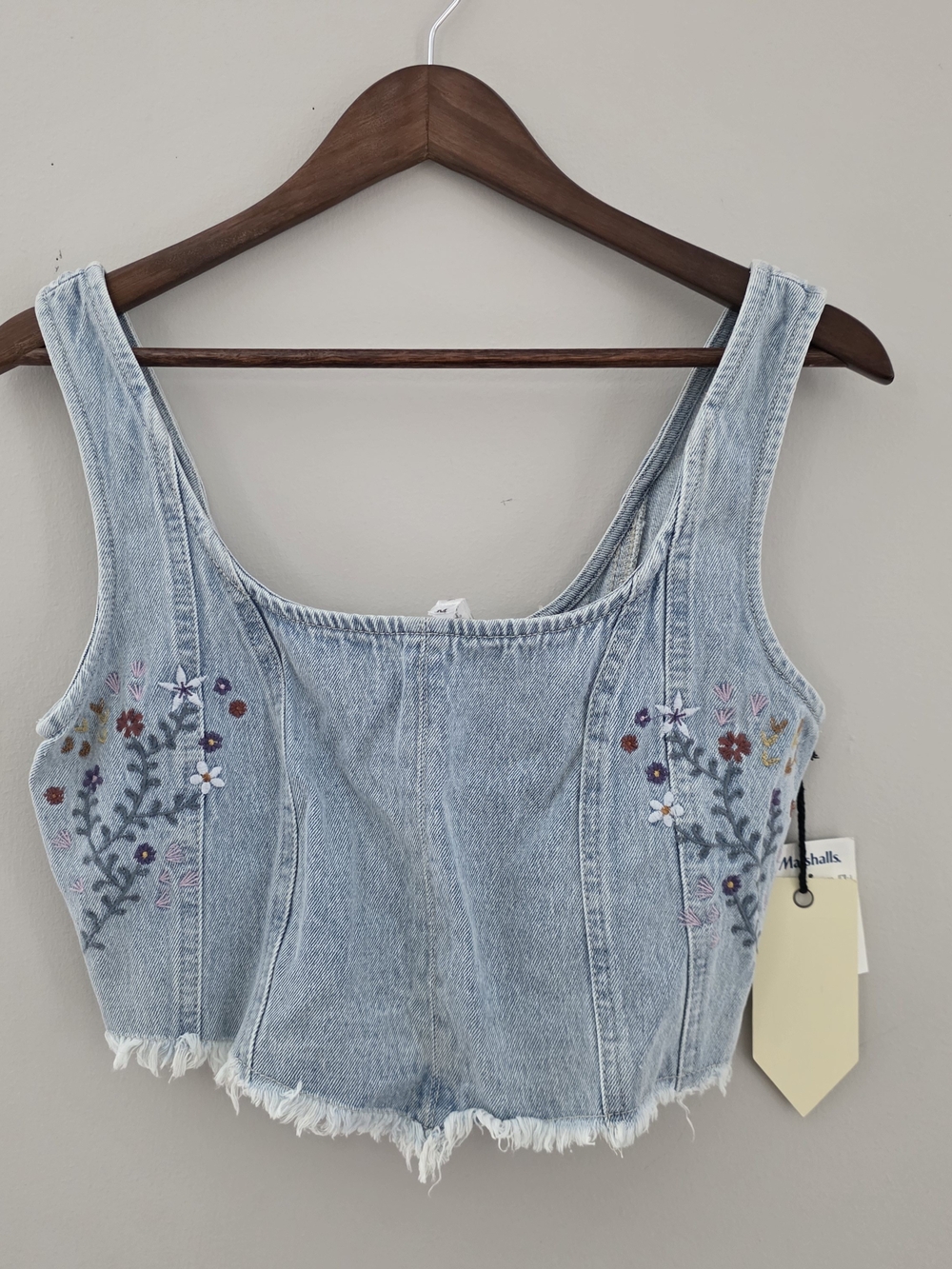 Banjara Light Wash Denim Floral Embroidered Crop Top